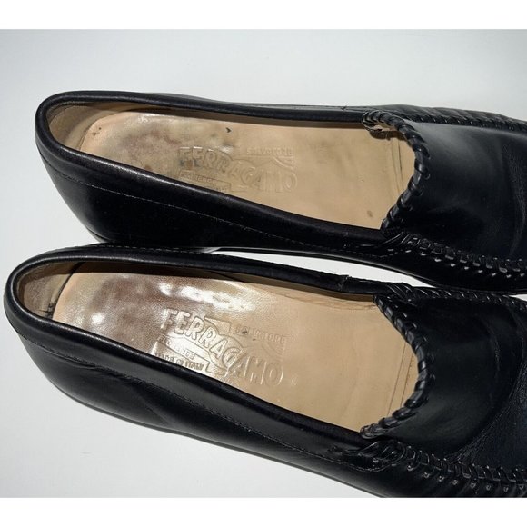 Salvatore Ferragamo Mens Black Leather Loafers Dress Shoes Size 8.5 Italy main image 5
